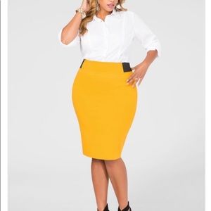 Ashley Stewart Side Elastic Yellow Pencil Skirt 12